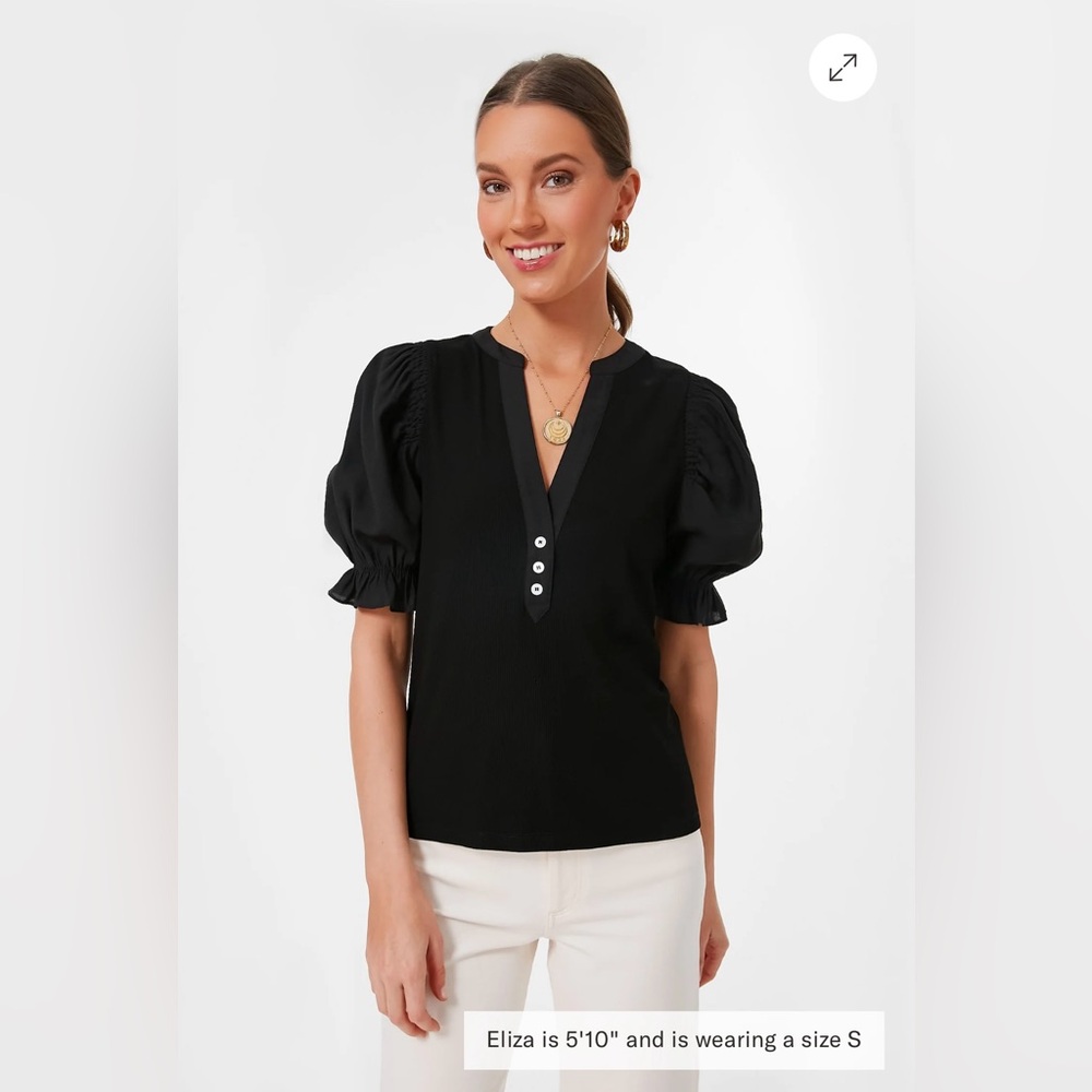 Pommander Palace Black Livia Puff Sleeve Top Black size Small